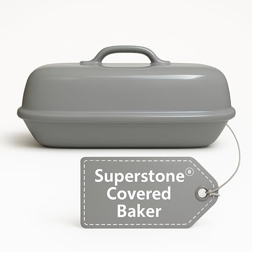 Sassafras Superstone Covered Bread Baker with Lid - Bisque Glazed Exterior and Unglazed Interior Stoneware Bakeware - Bakes an Artisan Italian Bread with Crusty Crust and a Light Crumb product thumbnail 11