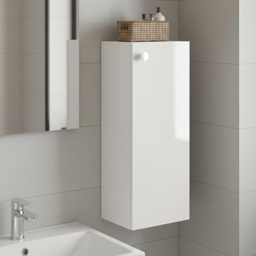 Image of FURNEASER Marbin Modern Engineered Wood Bathroom Storage Cabinet with Door | Wall Mount Utility Organizer for Wash Area, Living Room & Bedroom | Space Saving Multipurpose Unit (White)