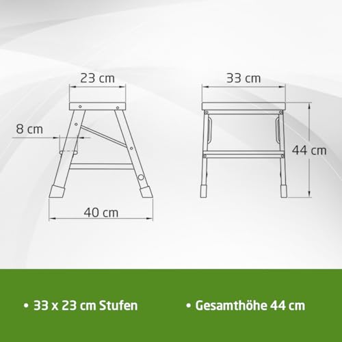 Amig - Kleine Klappleiter mit 2 Stufen | Hocker mit rutschfesten Stufen | Maximalgewicht 150 kg | Aluminium | Einfach zu verstauen