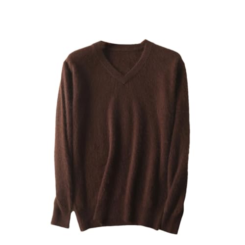 Men's Sweaters Cashmere Solid V-Neck Casual Knit Pullovers Long Sleeve Warm Jumper Tops Coffee S
