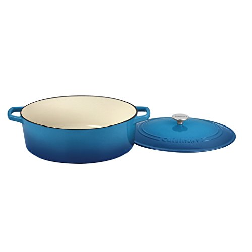 Image of Cuisinart Chef's Classic Enameled Cast Iron Dutch Oven with Lid, Porcelain Enameled Interior, Oven Safe, Induction Compatible, 7-Quart, Oval, Gradient Blue