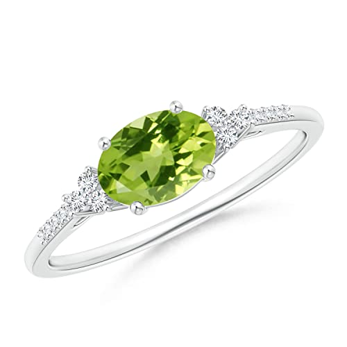 Angara Natural Peridot Ring for Women | Horizontally Set Oval Peridot Solitaire Ring in 14K Solid Gold/Sterling Silver/Platinum | August Birthday, Gemstone Jewellery Gift