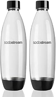 SodaStream Twin Pack Fuse 1 Litre Reusable BPA Free Water Bottles for Sparkling Water Maker, Compatible with Spirit, Spirit One Touch, Power 2 x Refillable Bottles - Black