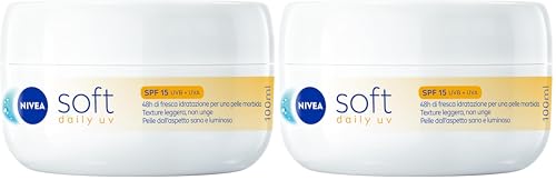 NIVEA Soft Daily UV SPF15 100 ml, Crema idratante corpo, viso e mani per 48 ore di fresca idratazione, Crema multiuso con Vitamina E, Olio di Jojoba e protezione solare SPF 15 UVA + UVB