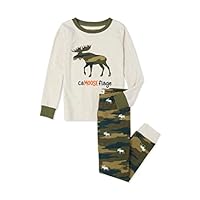 Little Blue House by Hatley Kids Long Sleeve Appliqué Pyjama Set, Camooseflage - Natural, 2 Years