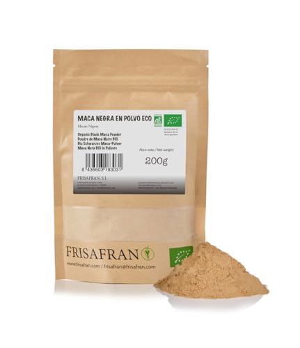 Frisafran | Maca Negra Ecológica en Polvo 200g | maca negra molida | Superalimento Orgánico | Maca Energizante | Maca Natural | Alto en Vitaminas y Minerales | Equilibrio Hormonal | Vegano Sin Gluten