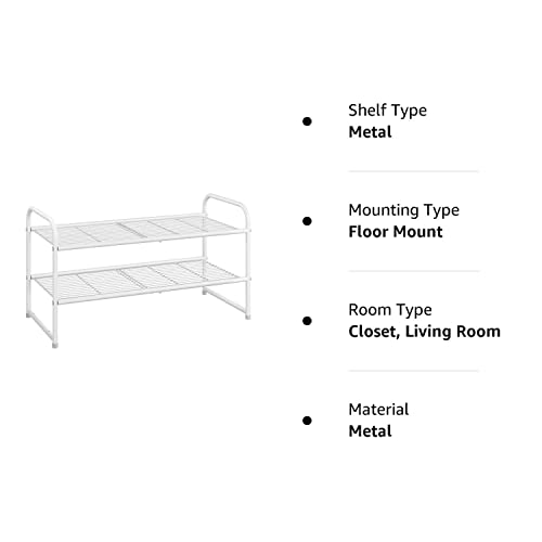 Simple Trending 2-Tier Stackable Shoe Rack, Metal Shoe Shelf Storage Organizer, White #TOP7
