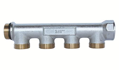 SOMATHERM 4020-04-20 Collecteur sanitaire, en Laiton nickelé, Femelle 20/27, Auto-étanche et aligné, 4 dérivations, en Male 3/4 Ek, Gris