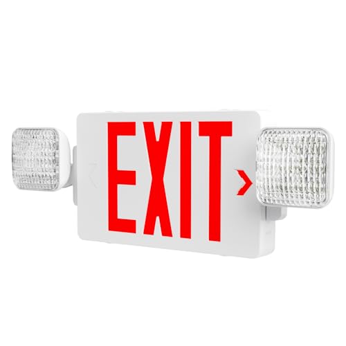 Amico 1 Pack Red Exit Signs with Emergency Lights, Commercial Grade, 94V-0 Fire Resistant Housing, Two LED Adjustable Head, Emergency Exit Sign with Lights Battery Backup, ETL Certified, AC 120/277V by Amico - Used condition - US$28.67