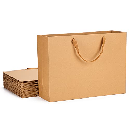 Paper Gift Bags, Eusoar 20pcs 15"x 5"x 11" Kraft Paper Shopping Bags with Handles, Lunch Bags, Merchandise Boutique Retail Bags, Party Bags, Handle Bags, Wedding Bags