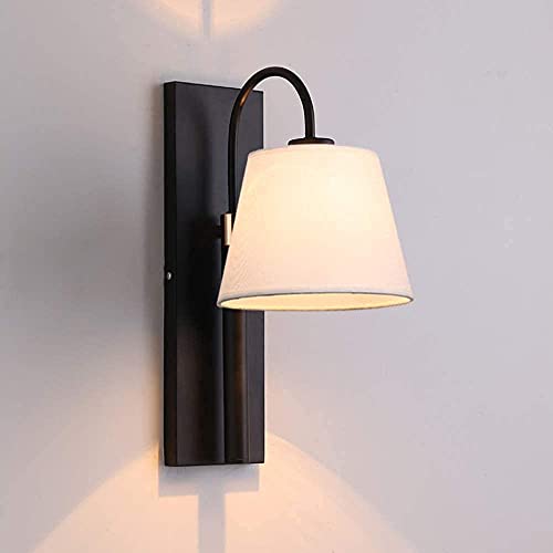 Lámpara De Pared Hierro Simple Y Fresco Aplique De Pared Retro Americano Lámpara De Pared De Tela Simple Iluminación De La Cabecera Del Dormitorio Lámpara De Ahorro De Energía Led Blanco / Negro (Colo Cover