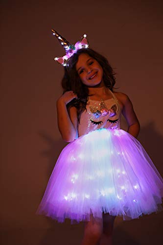 Viyorshop Girl Unicorn Costume Unicorn Tutu Dress Up Birthday Gifts Led Light Unicorn Dress For Halloween Party Costumes(Sequins, 5-6X) #TOP1