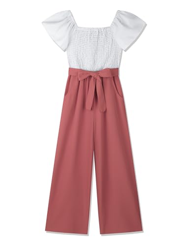 Gaupafmb Kids Clothes Girls Casual Jumpsuit Romper with Belt Wide Leg Pants Mock Two-Piece Outfit Girls Clothes Size 8