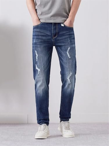 Hndudnff Men Ripped Stretch Jeans Streetwear Hip-Hop Trousers Slim Little Feet Distress Denim Pants4