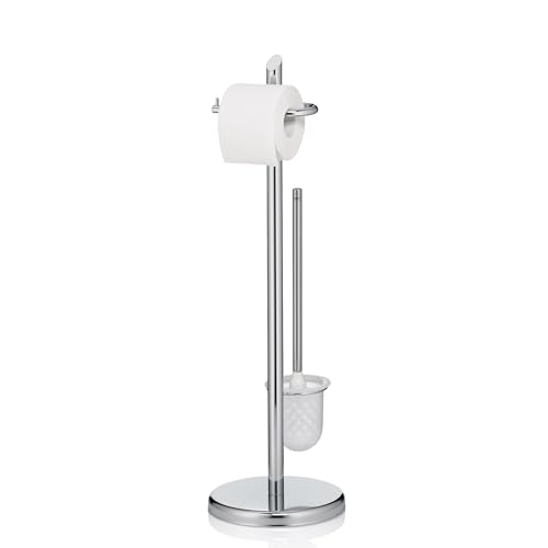 kela WC Garnitur mit Toilettenpapierhalter und Bürstentopf 73cm, Toilettenbürste mit offenem Klobürstenhalter Ken, Metall glänzend