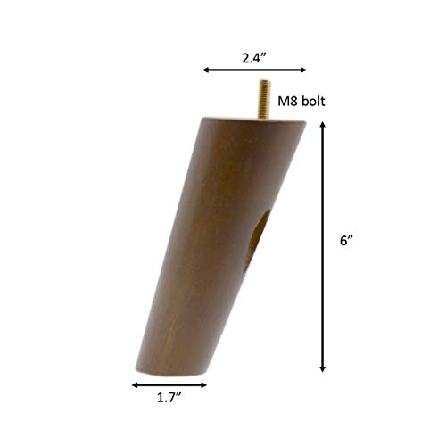 6 Inch Wood Furniture Legs Sloped Tapered Finish, Set of 4. Great Sofa Legs with Mid-Century Modern Style, Conversion Kit Also Suitable for Coffee Table and Bed Legs.