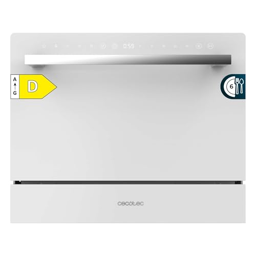 Cecotec Lavavajillas Compacto 6 Cubiertos Bolero Aguazero 2400 White Glass. 1380W, Acabado Cristal Blanco, 5 Programas, Control Panel Táctil, Programable hasta 24h, Child Lock y Cesta para Cubiertos