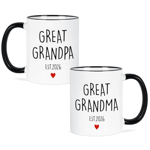 Maustic Great Grandparents Gifts Great Grandpa Grandma Est 2026 Mugs Christmas Gift for Grandma Grandpa Pregnancy Announcement for Grandparents Gift for New Grandparent 11 Oz