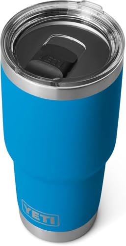 YETI Rambler 30 oz (887 ml) Tumbler with Removable Magslider Lid, Stainless Steel Vacuum Insulated Coffee Cup, Big Wave Blue