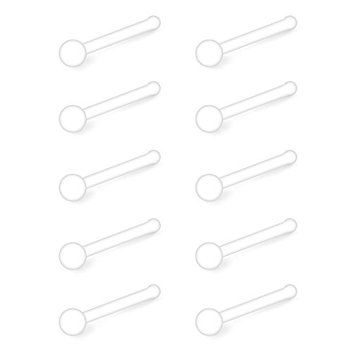 Ruifan 10pcs Clear Bioflex Nose Bone Studs Ring Pins Retainer Body Jewelry Piercing 20 Gauge 2 mm Top