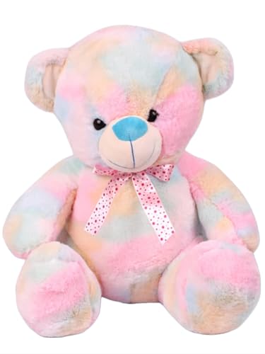 Image of Soft Plush Toy for Kids - Cute Stuffed Animal Soft Toy - Soft Cuddly Toy for Baby Boys & Girls, Return Gift & Room Decor -Rainbow Color Teddy Bear 30 cm (monu Bear Multi Colour)