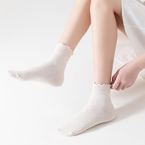 Image of Mcool Mary Womens Ruffle Socks, Cute Ankle Winter Warm Knit Cotton Frilly Sock 6 Pack