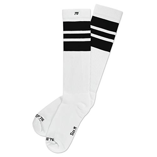 Spirit of 76 Herren & Damen Sport Retro Skater Socken Hoch Baumwolle Tubesocks Lang 35 36 37 38 Weiß - Schwarz Hi (S)
