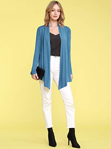 Image of Lock and Love Women's Draped Front Open Asymmetrical Cardigan - Casual Long Sleeve Lightweight Duster
