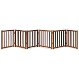 LZRS Oak Wood Freestanding Pet Gate,Wooden Dog Gates for Doorways,Dog Gates for The House,Dog Gate for Stairs,Freestanding Indoor Outdoor Gate Safety Fence Bonus Pet Collar，6 Panel 24'-Oak