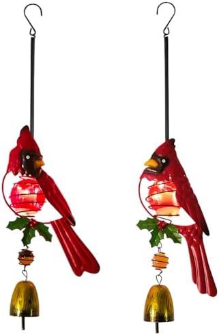 Cardinal Solar Hanging Lights 2 Pack,Cardinals Red Bird Figurine Lights with Bouncy Springs Decor for Christmas Outdoor Indoor Garden Yard Porch Decor