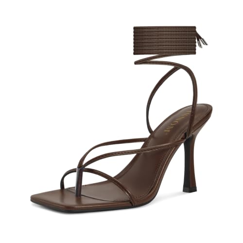 Image of ISNOM Lace Up Heels Sandals for Women - Square Open Toe, Stiletto High Heel