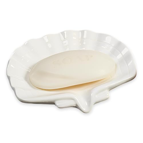 CHENKEE Porta Saponetta, Portasapone con Drenaggio,1 Pezzi Piattino Portasapone Ceramica,Facile Pulizia Porta Sapone Bagno,per Bagno,Lavello da Cucina(Bianco)