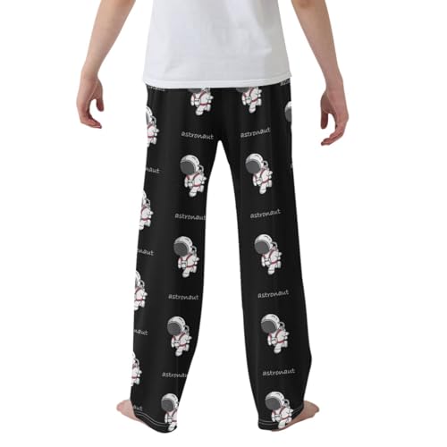 CaTaKu Boys Astronaut Cartoon Black Pants for Boys Girls Wide Leg Sweatpants Kids Long Bottoms with Pockets Size 6-14Y2
