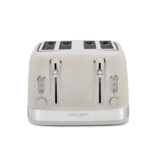 Laura Ashley Dove Grey Toaster 4 Slice - 4 Slice Toasters Wide Slots