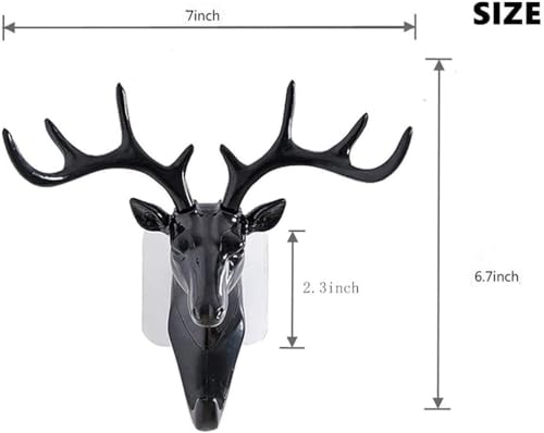 Image of Deer Head Wall Hooks Behind Door Keys Coat Hangers Self Adhesive Wall Door Hook Hanger Bag Keys Sticky Holder Plastic for Home, Living Room, Bedroom, Bathroom (Pack of 1, Black)