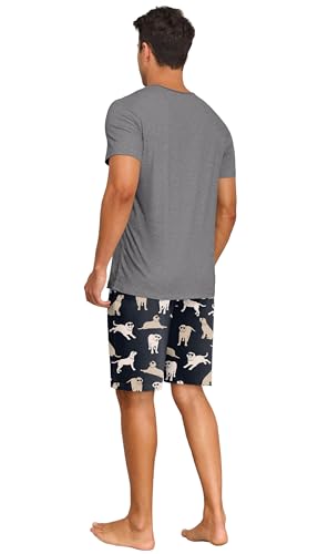 Image of PrinStory Mens Summer Pajamas Set Lightweight Pjs Sets Short Sleeve Pajama Shorts Set Soft Sleepwear Loungewear with Pockets
