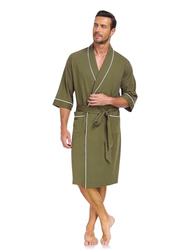 Image of COLORFULLEAF 100% Cotton Men's Bathrobes Summer Kimono Short Sleeve Lightweight Soft Breathable Spa Robe for Men