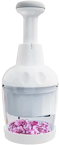 Pαmperεd Chεf Food Chopper, Vegetable Chopper, Onion Chopper, Garlic Chopper, Nuts Chopper - Hand Chopper For Vegetables Salads Onion Ginger Carrot Garlic Fruit, Dishwasher-safe, White, Easy to Clean