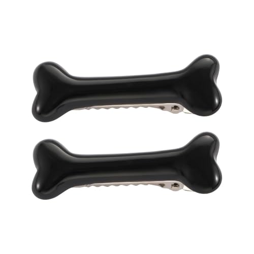 2 Pinzas para cabello diseño hueso de perro negro miniatura 1