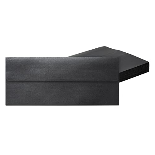 50 Stück #10 Business-Umschläge für Einladungen, Schwarz Metallic mit quadratischer Klappe (11,4 x 24,9 cm) Cover