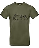 Smilo & Bron Herren T-Shirt mit Motiv Überraschende Begegnung im Wald Bedruckt Grün Urban Khaki 3XL
