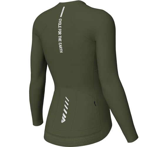 Lo.gas Radtrikot Damen Langarm,Fahrradtrikot Rennrad Trikot Atmungsaktiv Frauen Fahrrad Shirt Sommer Fahrradjacke Radfahren Top Mit 3 Taschen Olivgrün S