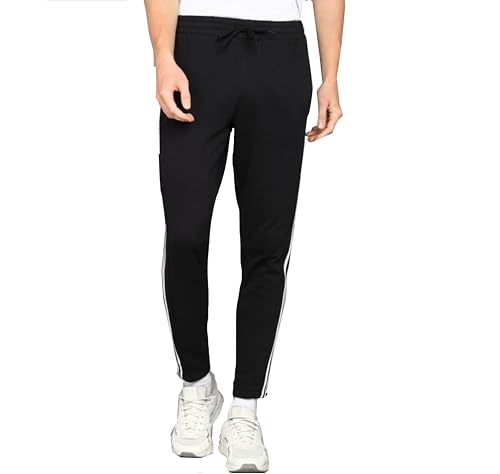 Image of Men's Black Track Pants with Side Stripes for Gym, 100 cm, Relaxed Fit
