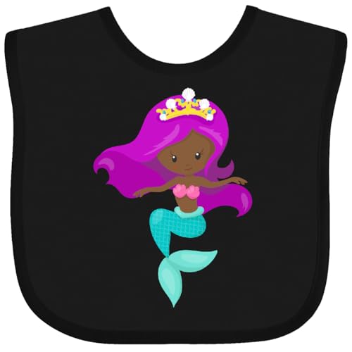 inktastic African American Mermaid, Cute Mermaid, Purple Hair, Crown Baby Bib