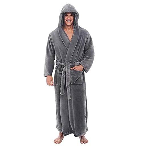 BOTCAM Huva badrock män flanell fleece morgonrock förlängd badrock med bälte och väska, män långärmad plysch komfort morgonrock Yukata sovkjol spa bastukappa, GRÅ, M