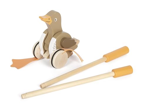small Foot Schiebetier Ente mit beweglichem Kopf aus Holz, hilft beim Laufenlernen, Schiebespielzeug für Kinder ab 18 Monaten, 12493, Braun
