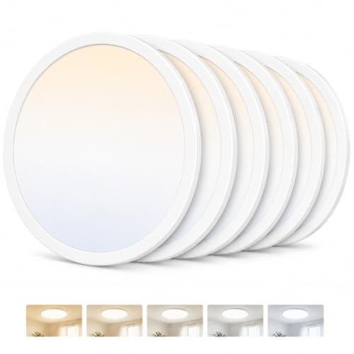6-Pack 12 Inch Dimmable LED Flush Mount Ceiling Lights Super Slim 0.59", 28W 5CCT Selectable 2700K-6500K, 3200LM Round Low Profile Flat White Ceiling Light Fixtures for Bedroom Kitchen Hallway Garage
