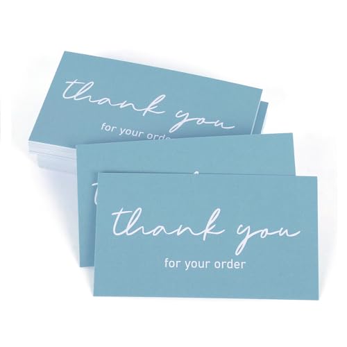 Cartes de remerciement bleu poussiéreux Whaline pour petites entreprises en lot de 100
