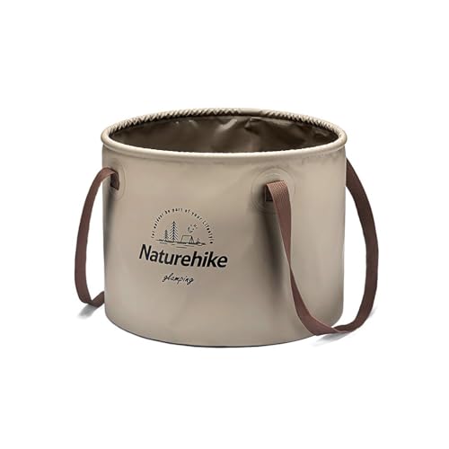 Naturehike キャンプ用バケツ円筒形 洗濯桶 持ち運び 畳めるデザイン20L 大容量 自立式洗面器 水の容器 水汲み 洗い桶 洗車 超軽量 防水 耐熱 旅行 (通常版, カーキ, 20L)