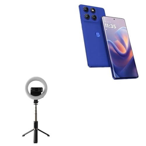 BoxWave Stand and Mount Compatible with Motorola Edge 60 Pro - RingLight SelfiePod, Selfie Stick Extendable Arm with Ring Light - Jet Black